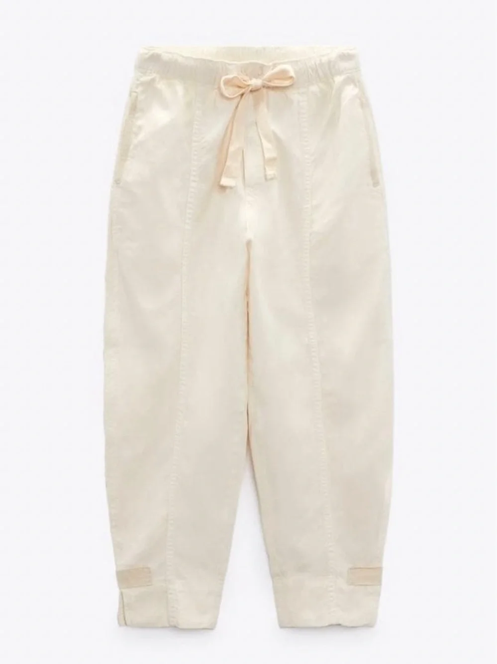 Zara Cream Drawstring Tapered Trousers